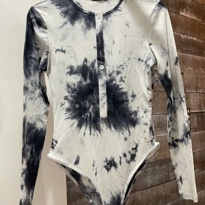 Black and White Tye Dye Button Up Bodysuit